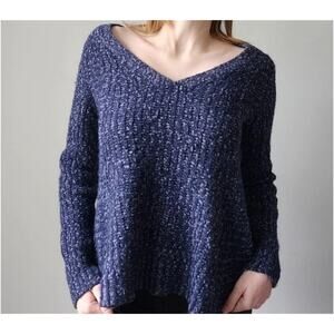 MOTH Anthropologie Sweater Womens Medium Navy Blue‎ Cable Knit Wool Alpaca Blend